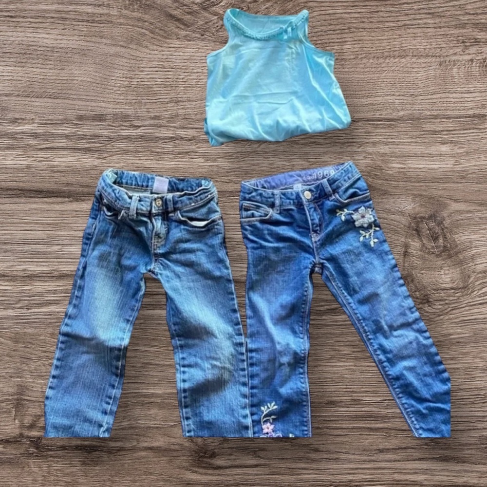 LANDS END GAP GYMBOREE KEANS BLUE DENIM PANTS TOPS TANK SHIRT TEE TSHIRT SIZE 4